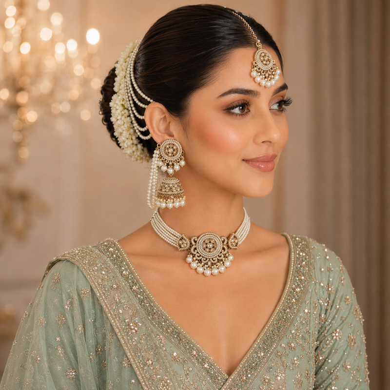 Polki Bahubali Set -- Chann Champagne Pearl
