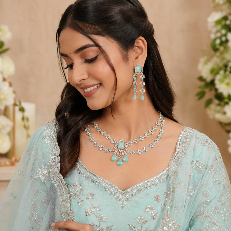 Firoza Mint Chandelier Collar Necklace Set