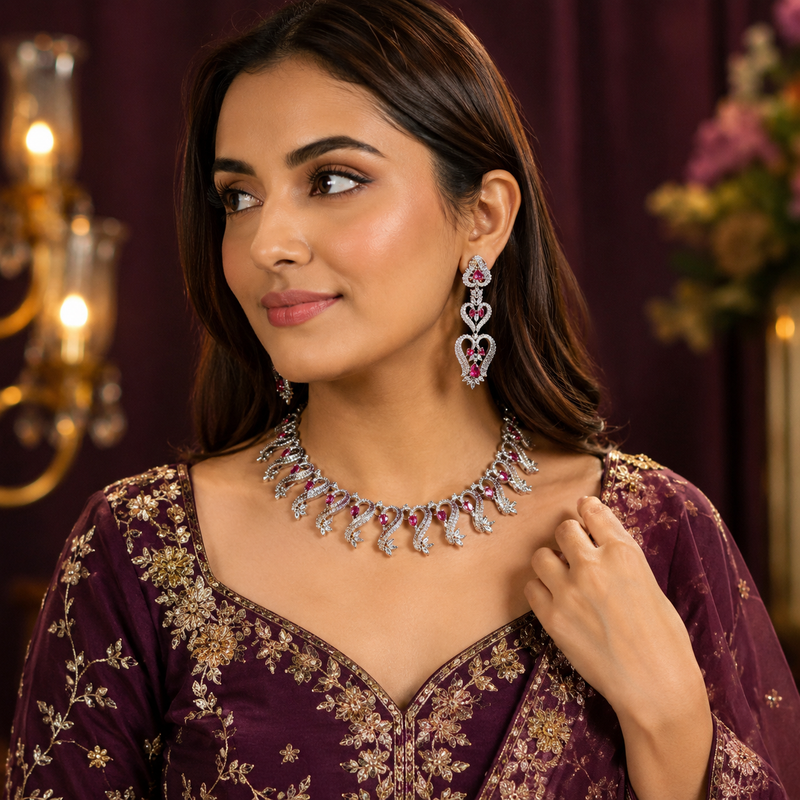 Rani Ruby Wave Necklace Set