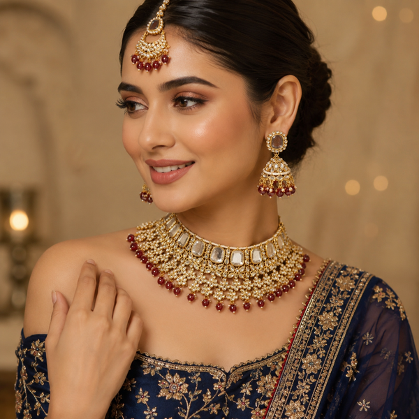 Meera Maroon Necklace Set