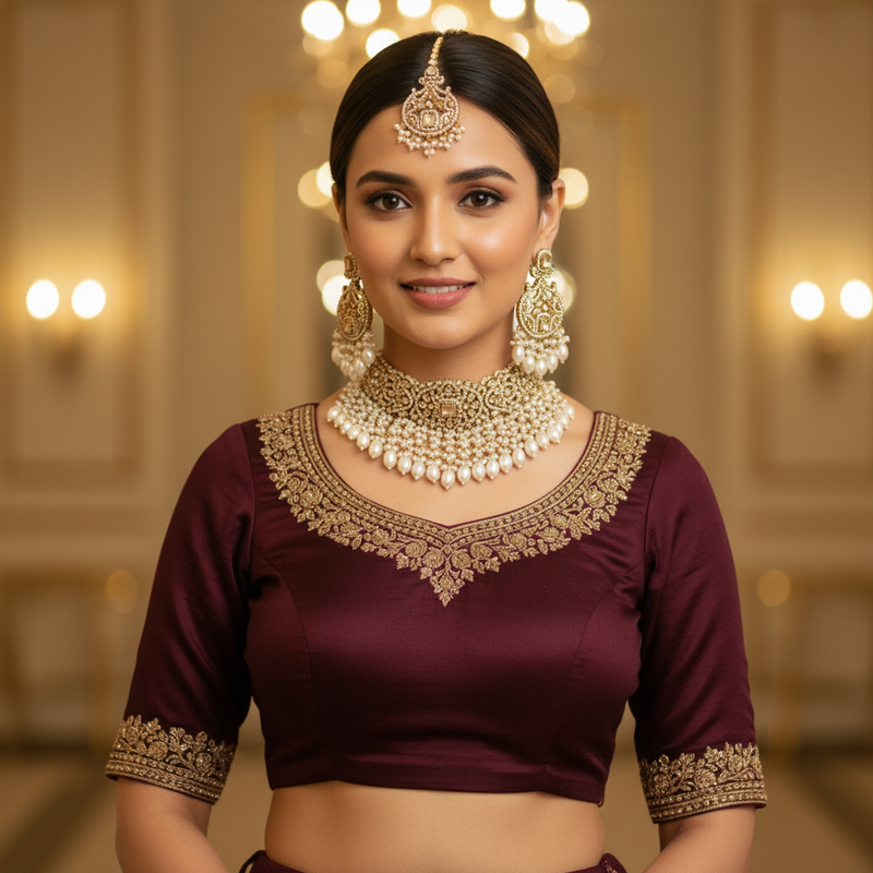Sitara Champagne Pearl Polki Choker Set