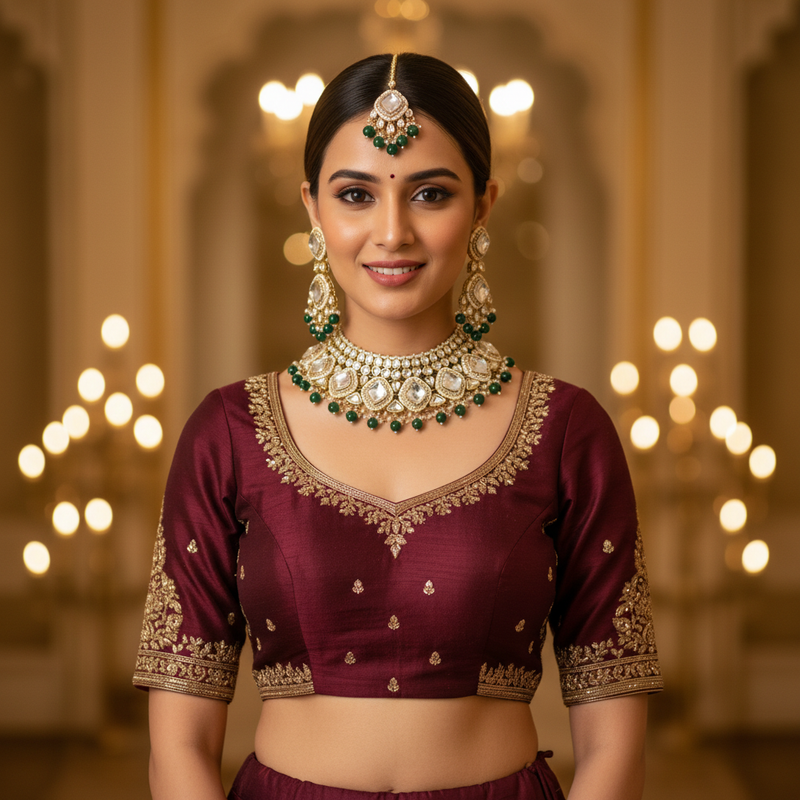 Chandni Emerald Kundan Choker Set