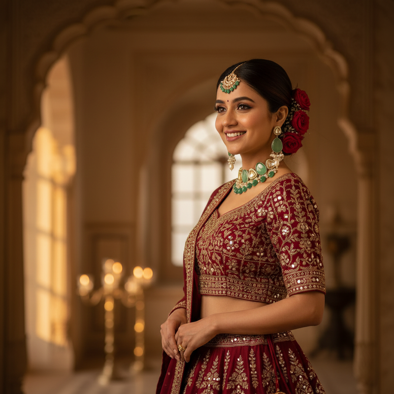 Hariyali Sea Green Polki Pearl Choker Set