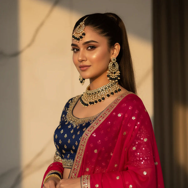 Black Polki Chandbali Choker Set worn by model - Jewellery by Aman