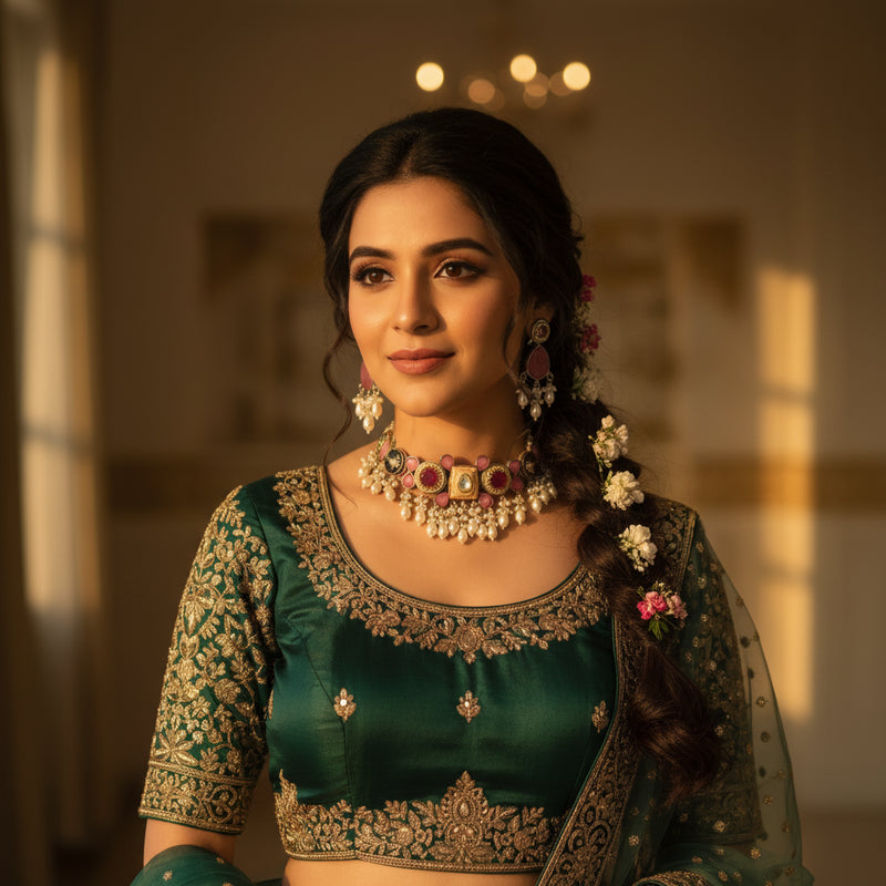 Gulnaar Rose Kundan Pearl Choker Set
