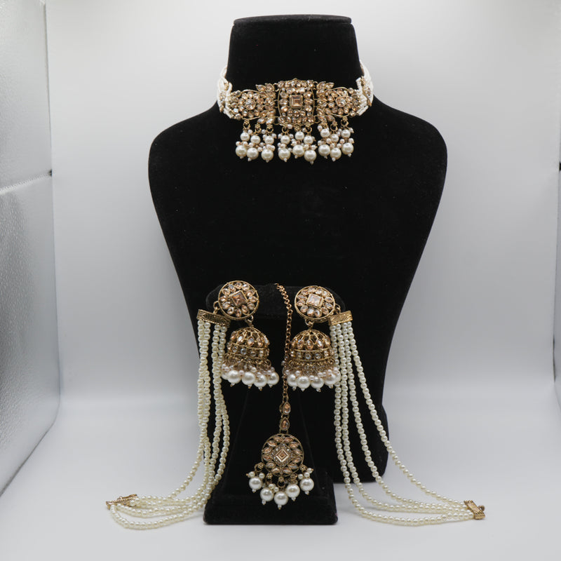 Sheesh Champagne Gold Polki Bahubali Set