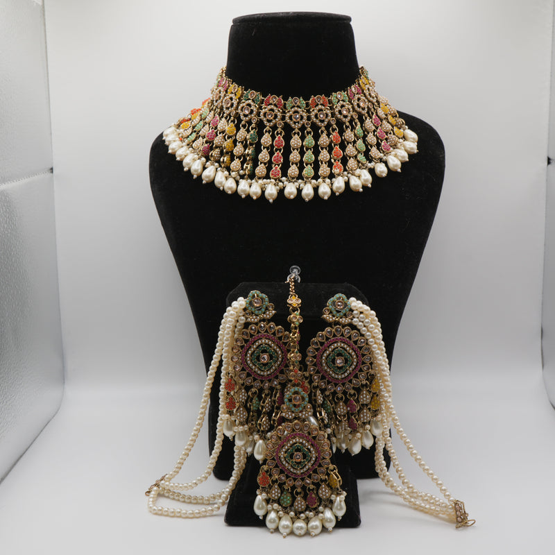 Satrangi Multicolour Polki 4-Piece Bahubali Set