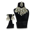 White pearl kundan polki wedding choker necklace set with chandelier earrings maang tikka pearl drops gold plated Jewellery by Aman