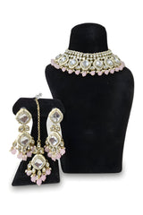 Chandni Pink Kundan Choker Set - Jewellery set on display stand