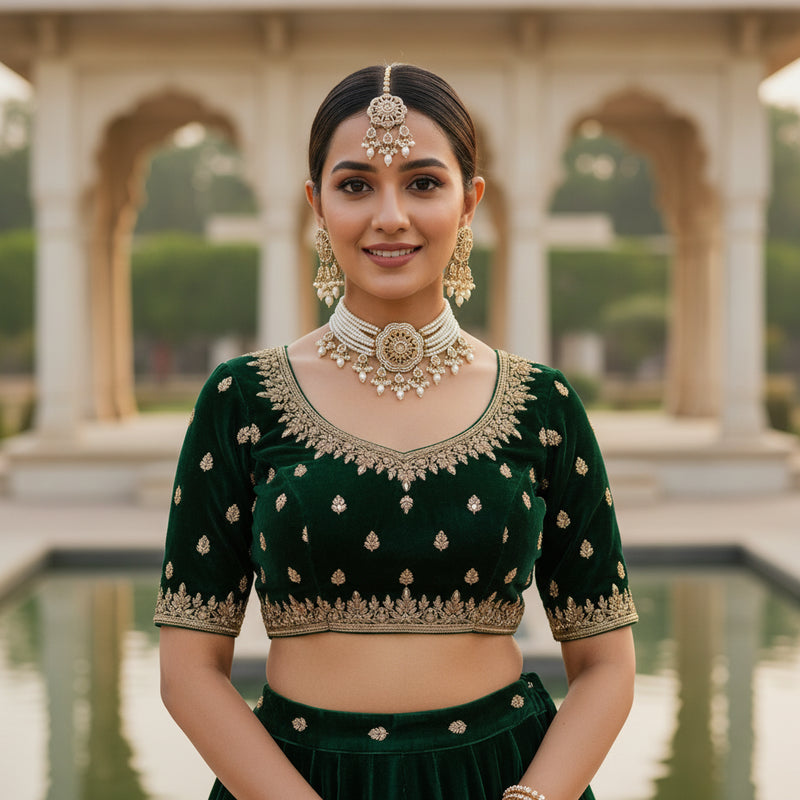 Polki Pearl Choker Set — Motia Champagne Medallion - Model wearing jewellery set