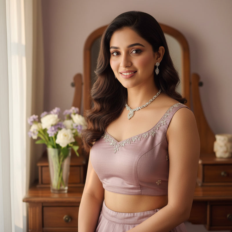 Tara Silver Floral Choker - VVS American Diamond Collection - Jewellery by Aman