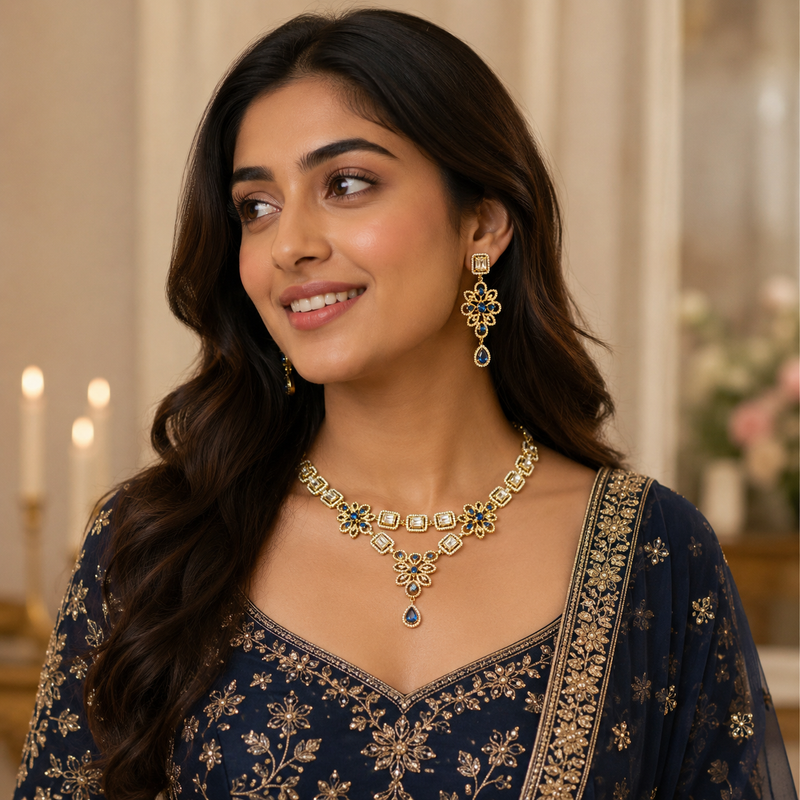 Neelam Sapphire Regal Necklace Set