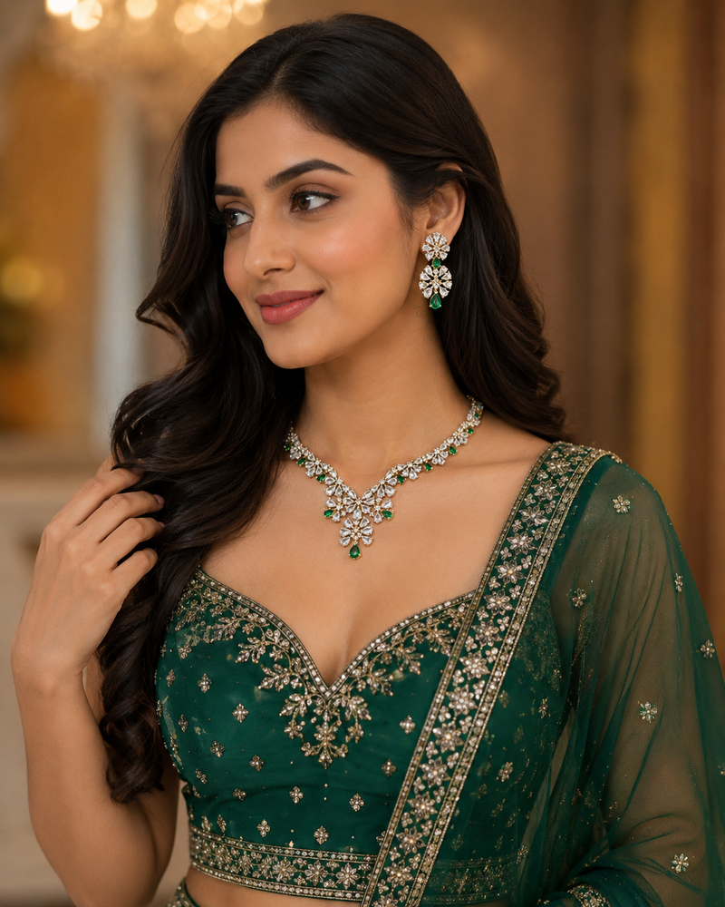 Panna Emerald Floral Vine Necklace Set