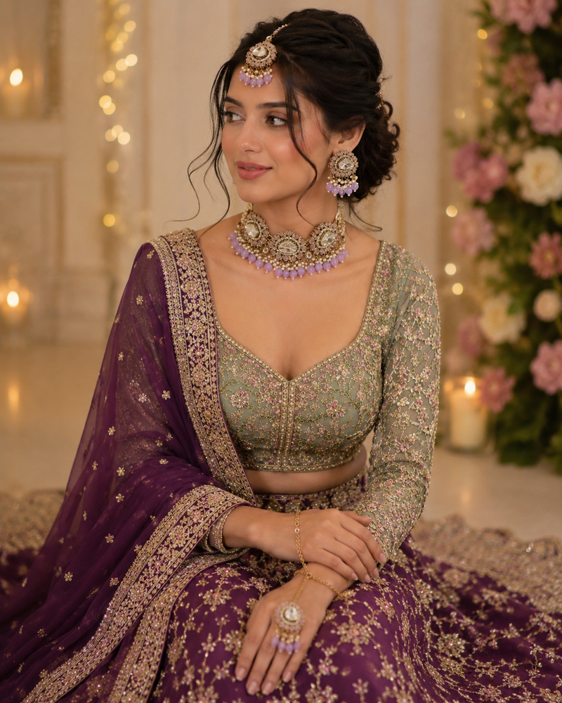 Polki Choker Set -- Neeli Lavender