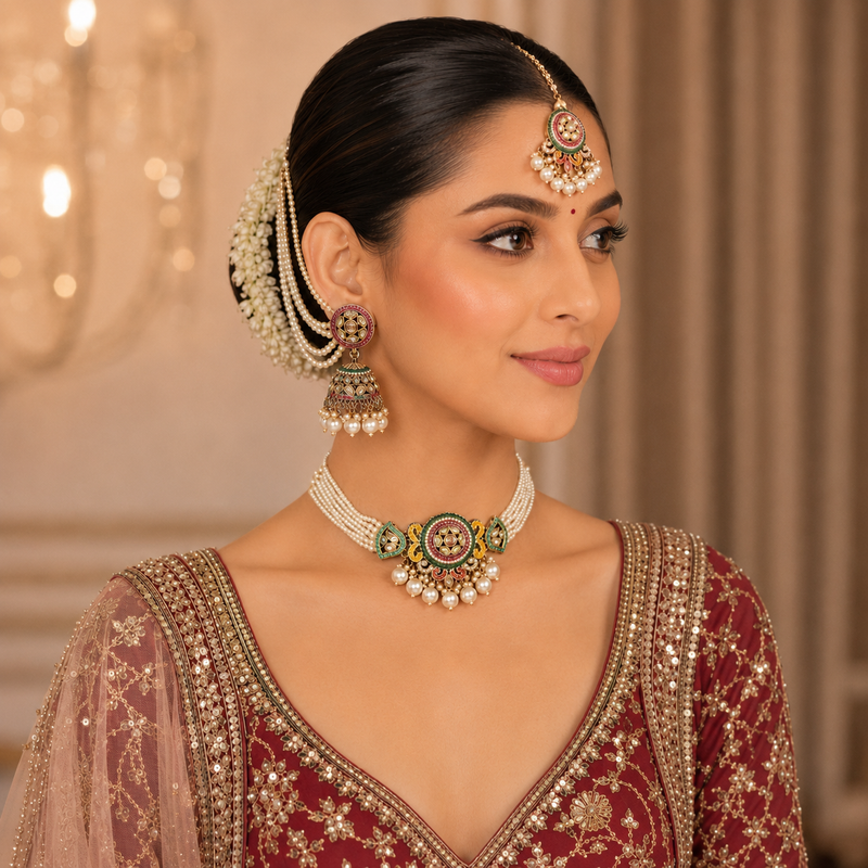 Polki Bahubali Set -- Rangeen Meenakari