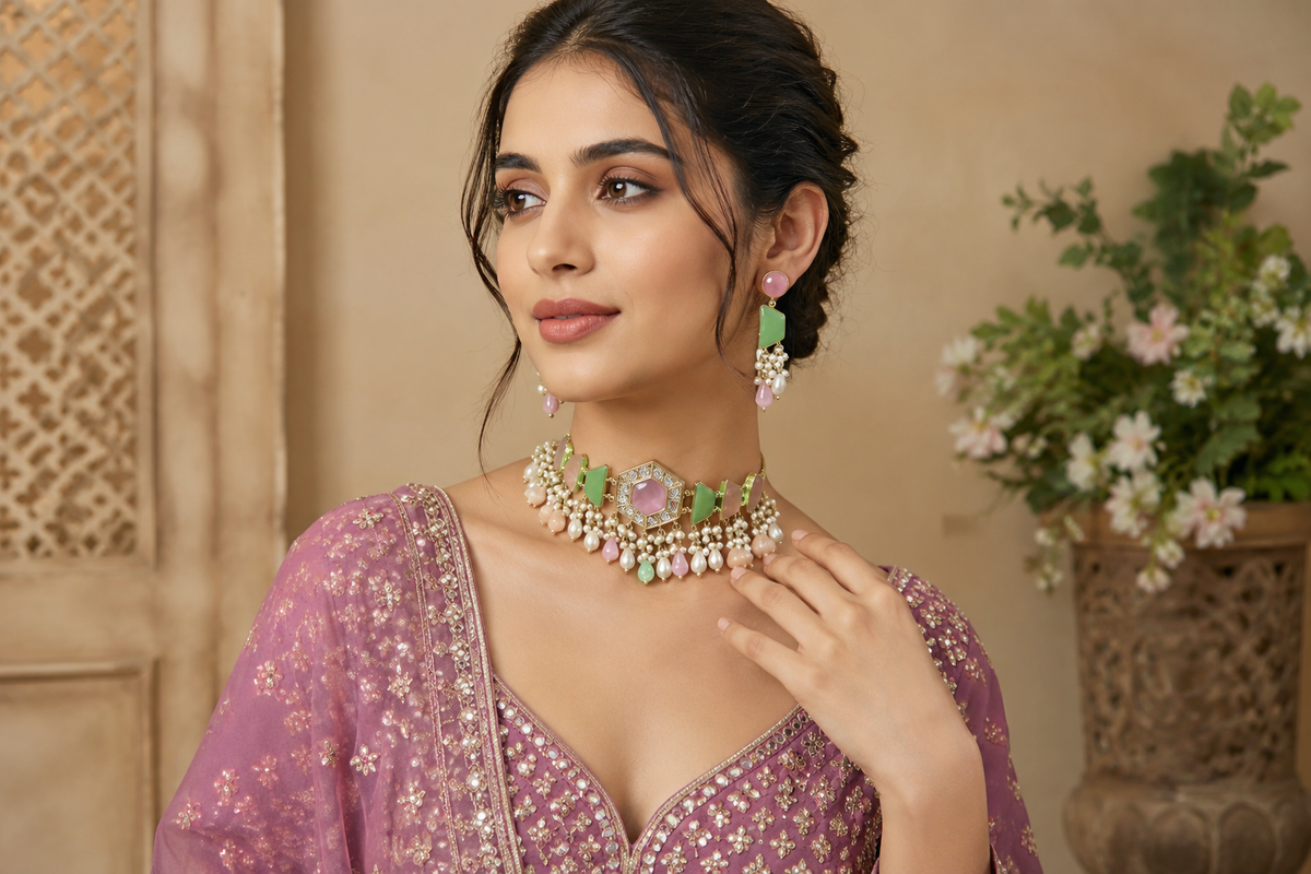 Rangoli Pastel Necklace Set