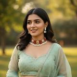 Gulaab Blush Coral Meenakari Pearl Choker Set