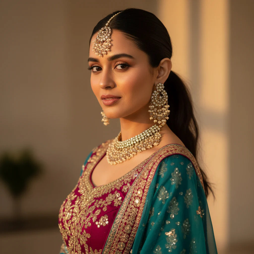 Gold Polki Chandbali Choker Set worn by model - Jewellery by Aman