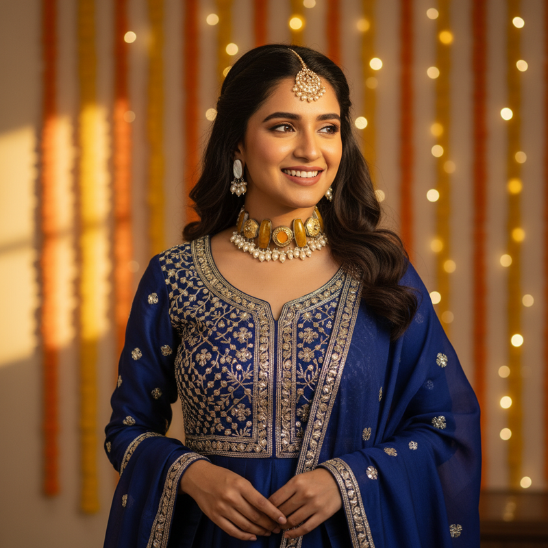 Madhu Amber Meenakari Pearl Choker Set