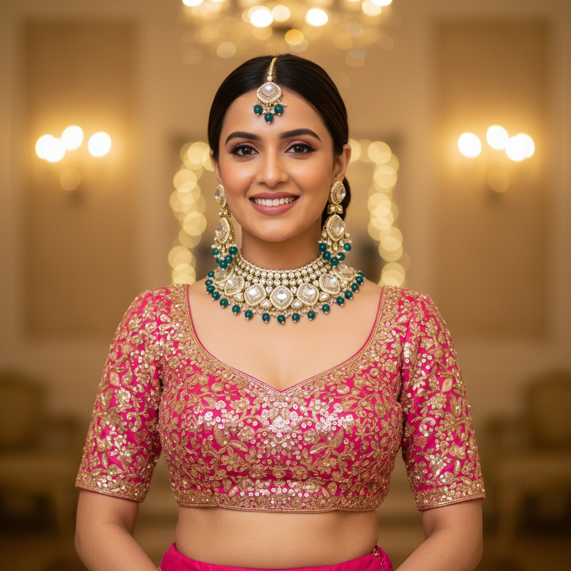 Chandni Teal Kundan Choker Set