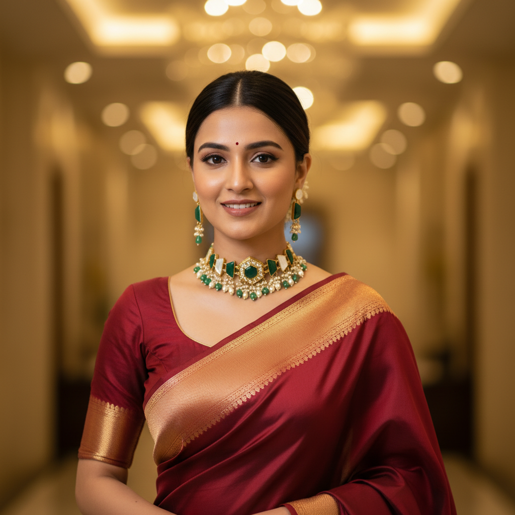 Panna Emerald Kundan Pearl Choker Set
