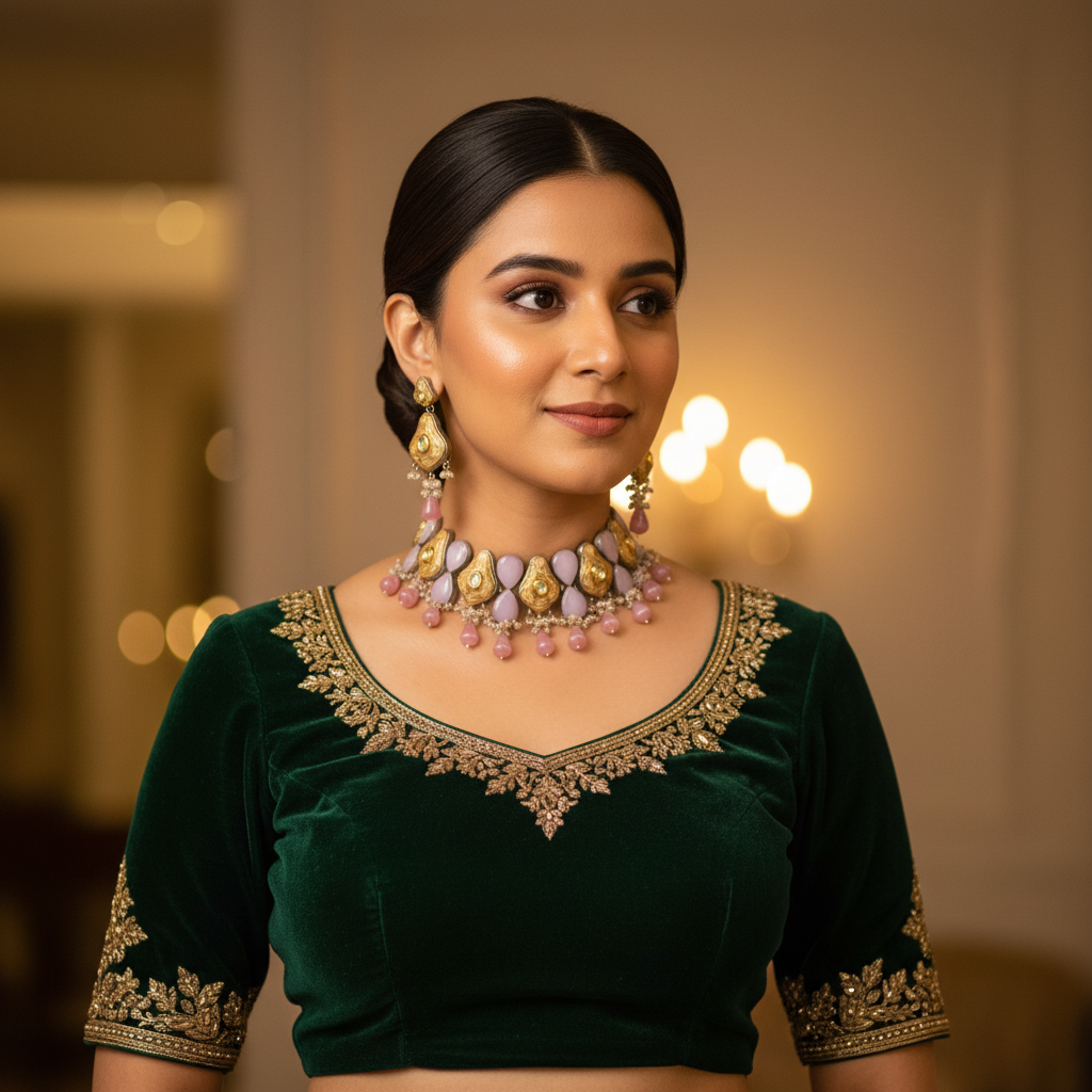 Chandan Lavender Pink Polki Choker Set
