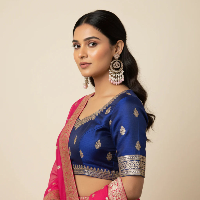Pink Polki Chandbali Earrings worn by model - Jewellery by Aman