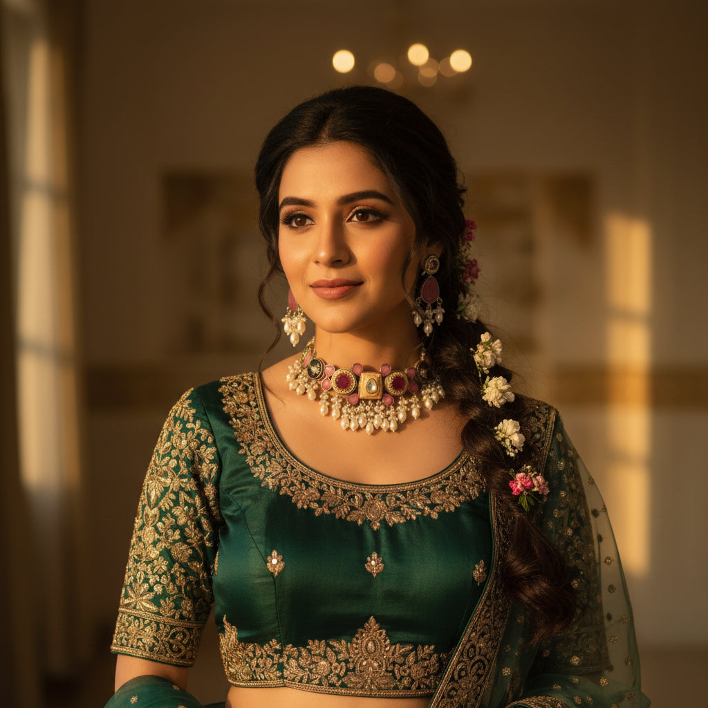 Gulnaar Rose Kundan Pearl Choker Set