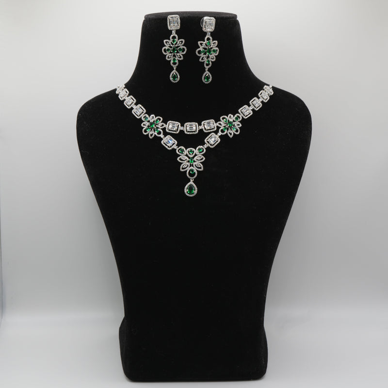 Panna Emerald Regal Pendant - VVS American Diamond Collection - Jewellery by Aman on a black velvet bust