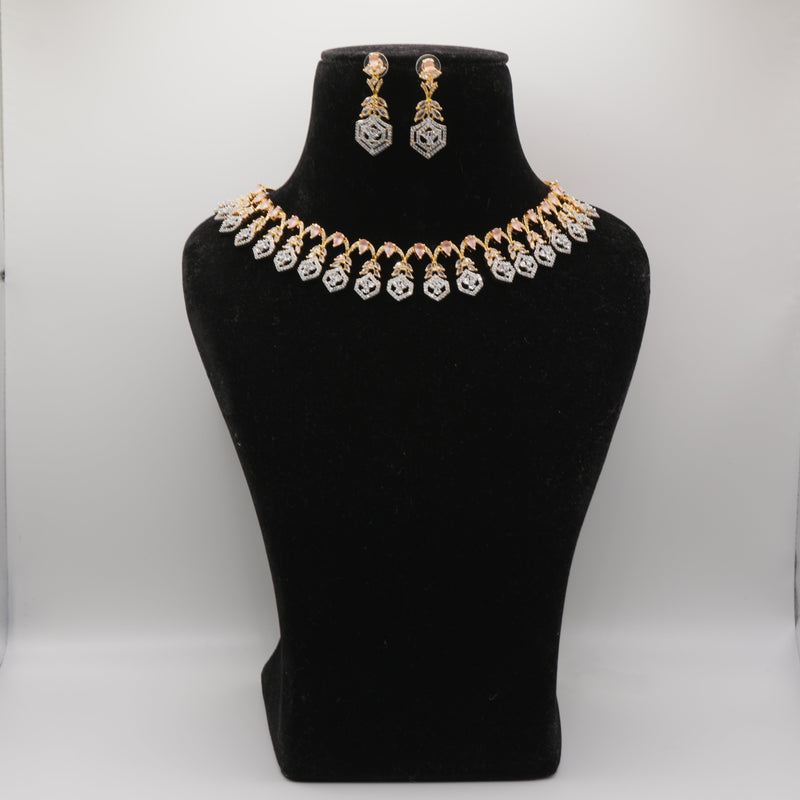 Shahad Peach Peacock Collar Necklace Set