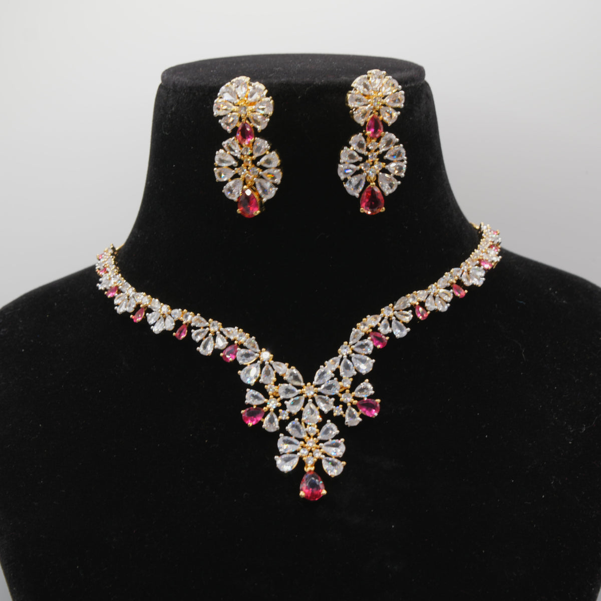 Yakoot Ruby Floral Vine Necklace Set