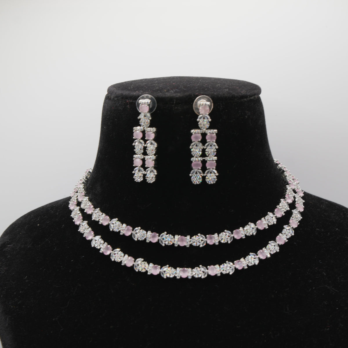 Gulabi Pink Tennis Collar Necklace Set