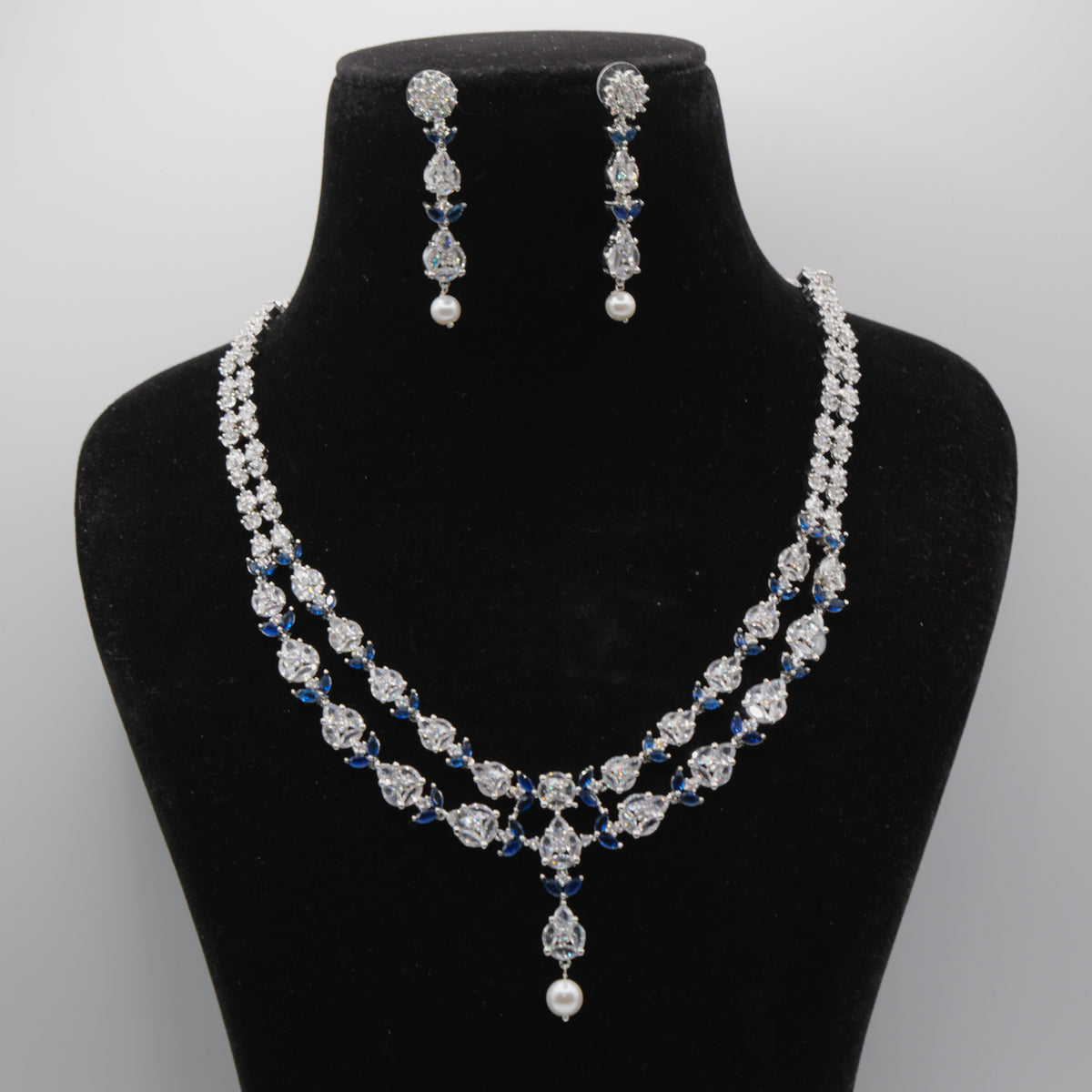 Neelam Sapphire Pearl Necklace Set