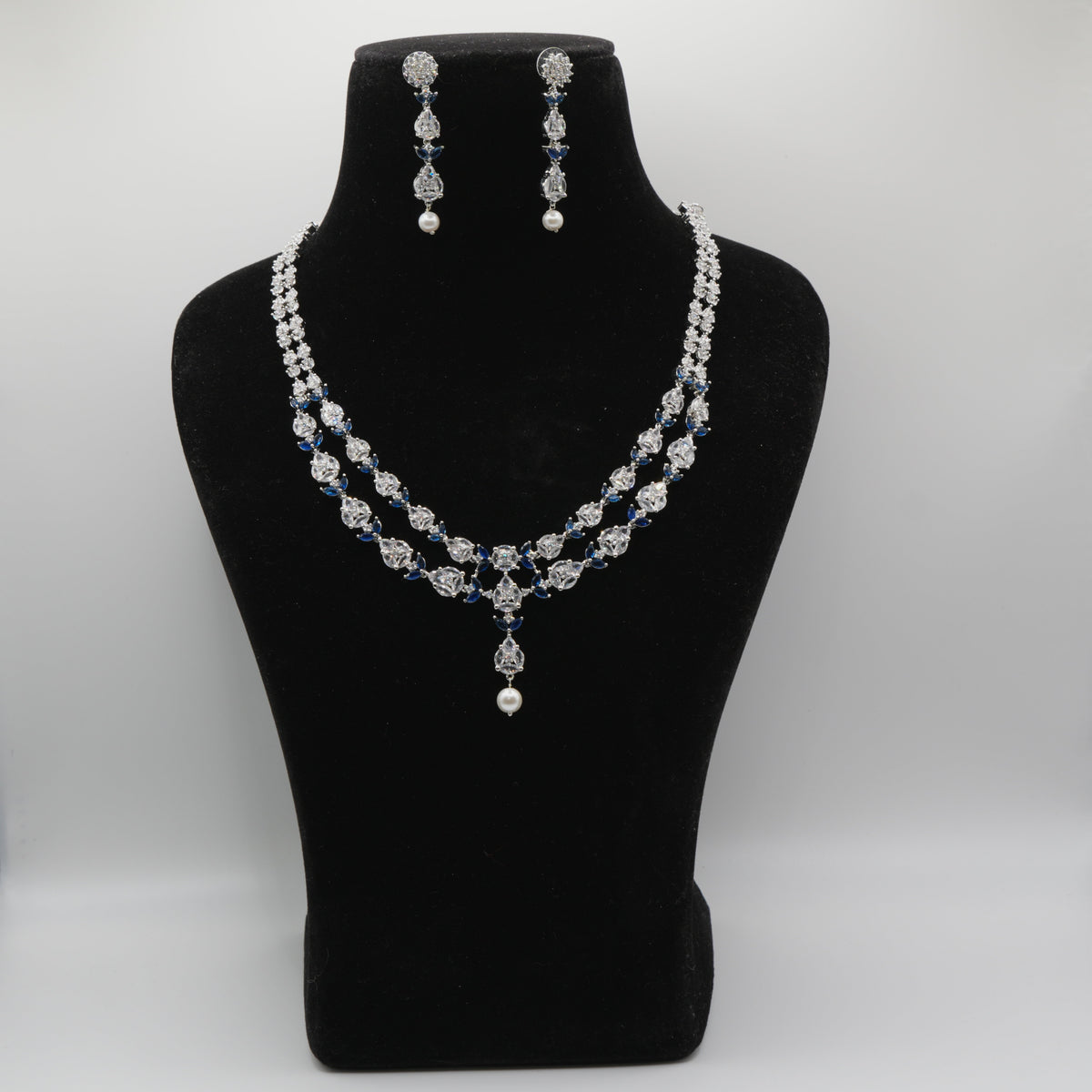 Neelam Sapphire Pearl Necklace Set