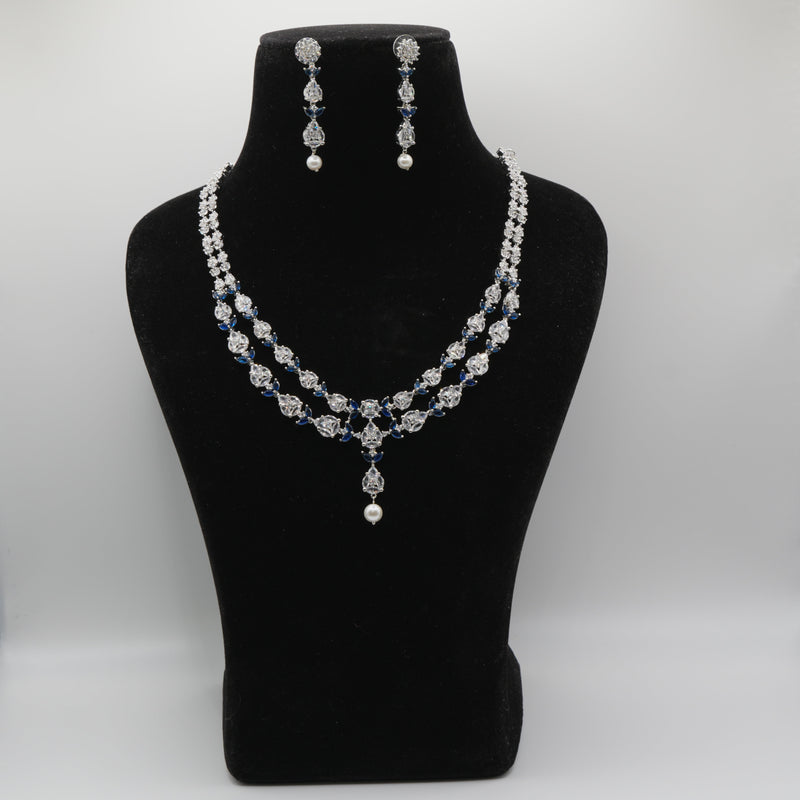 Neelam Sapphire Pearl Necklace Set