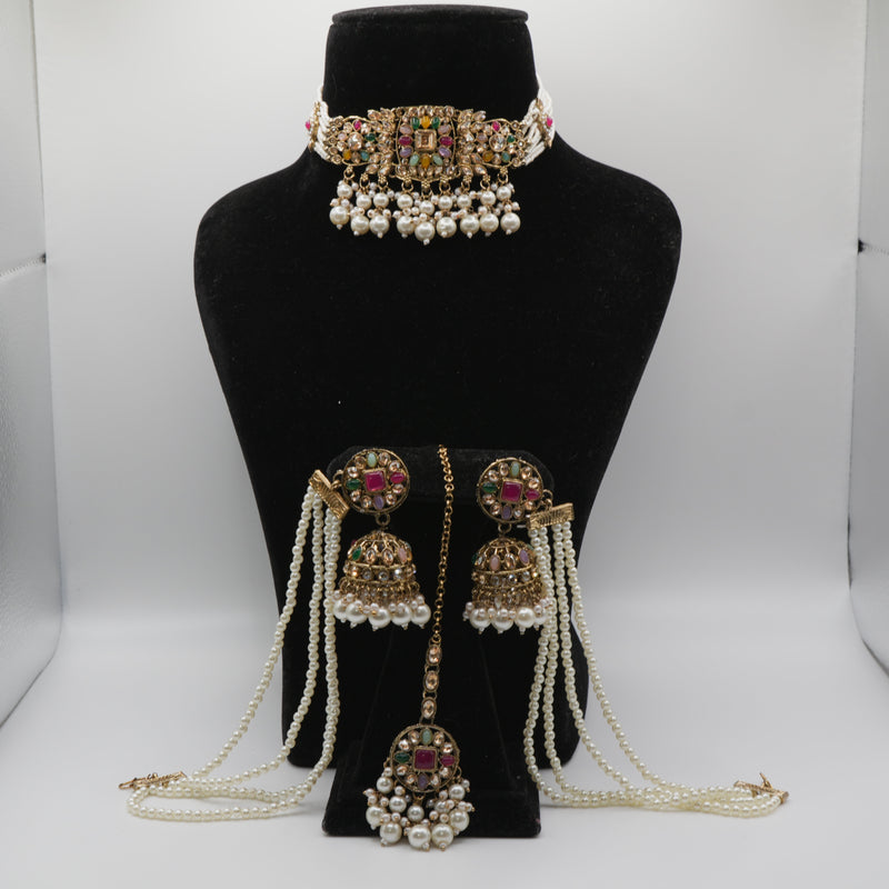 Satrangi Multicolour Polki Bahubali Set