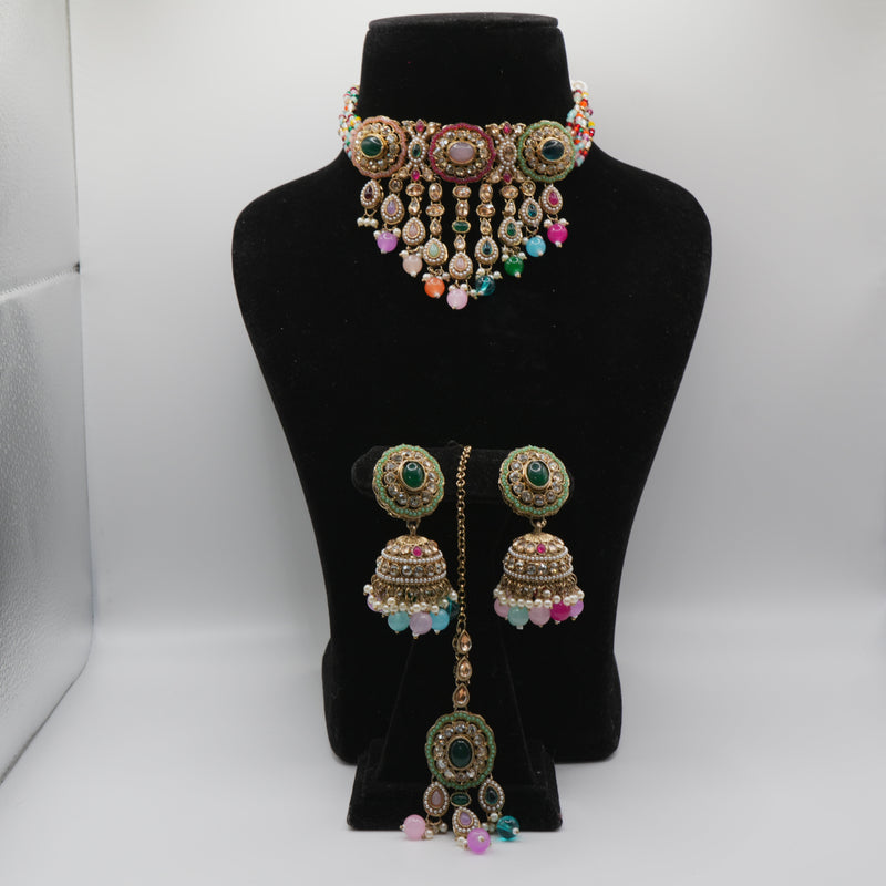 Mehfil Multicolour Polki Jhumka Set