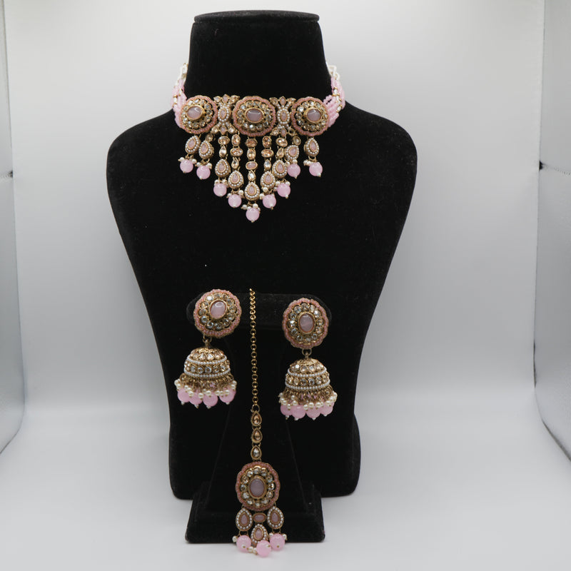 Gulabi Baby Pink Polki Jhumka Set
