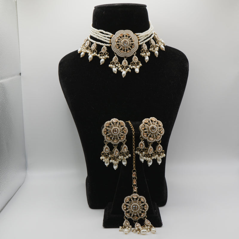 Polki Pearl Choker Set -- Motia Champagne Medallion