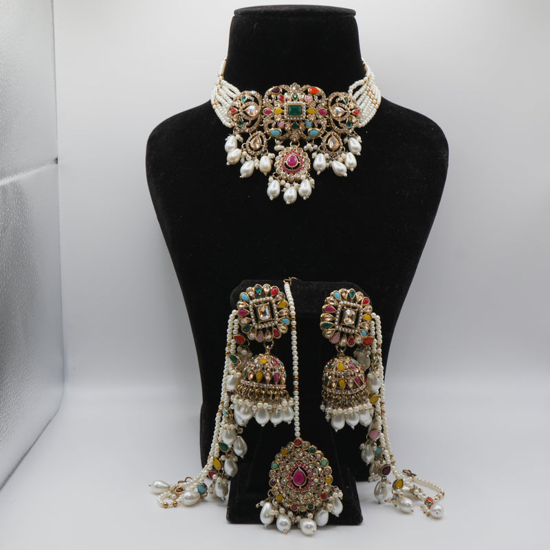 Polki Bahubali Set -- Satrangi Multicolour