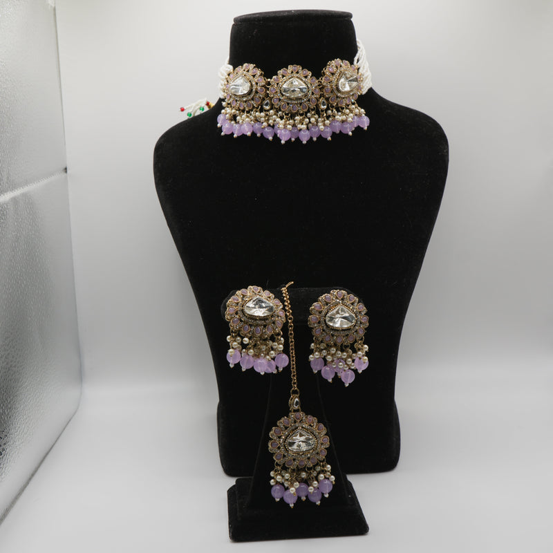 Polki Choker Set -- Neeli Lavender