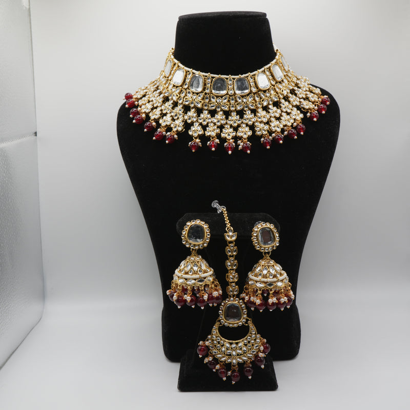 Large Kundan Choker Set -- Rani Pink Jhumka