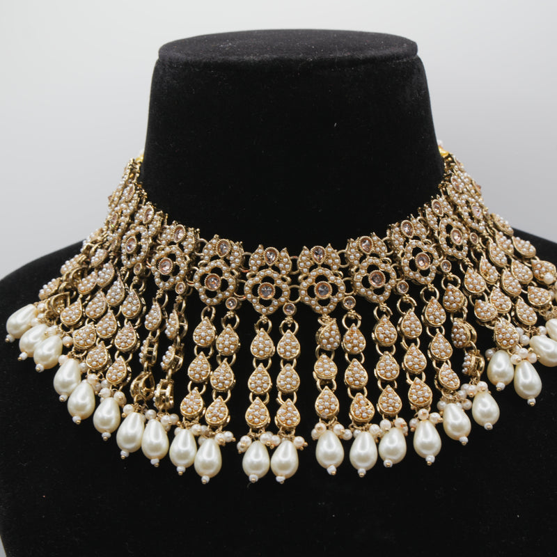 Rani Champagne Gold Polki 4-Piece Bahubali Set