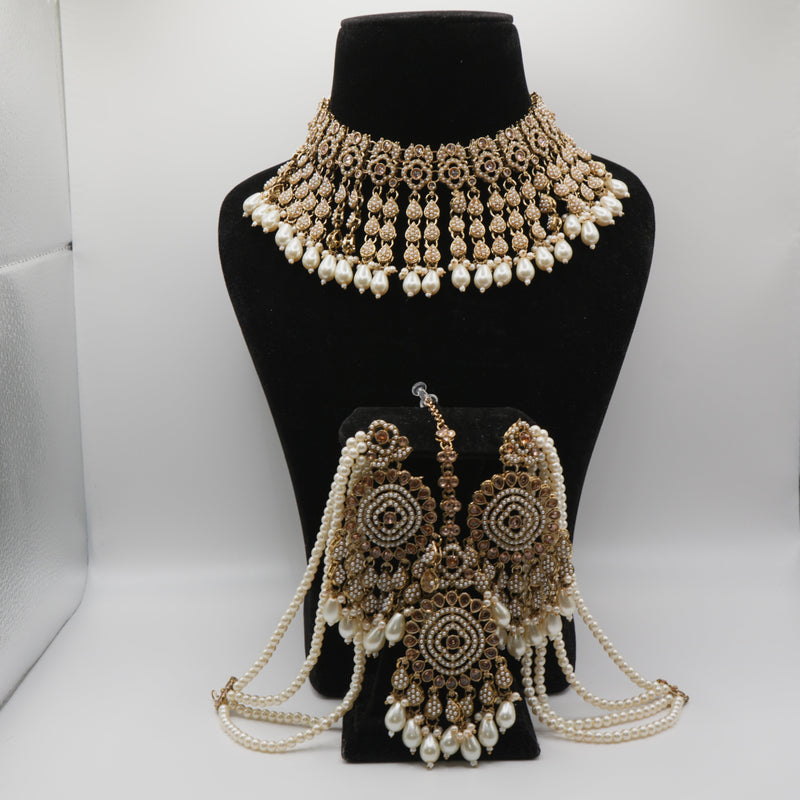 Rani Champagne Gold Polki 4-Piece Bahubali Set