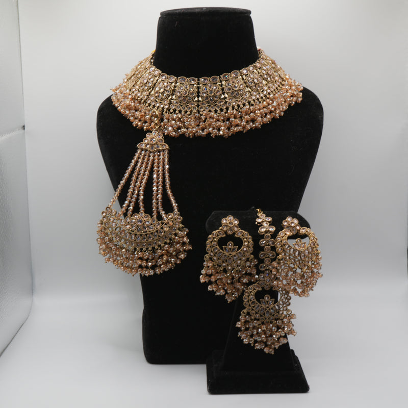 Sheesh Champagne Gold Polki Passa Set