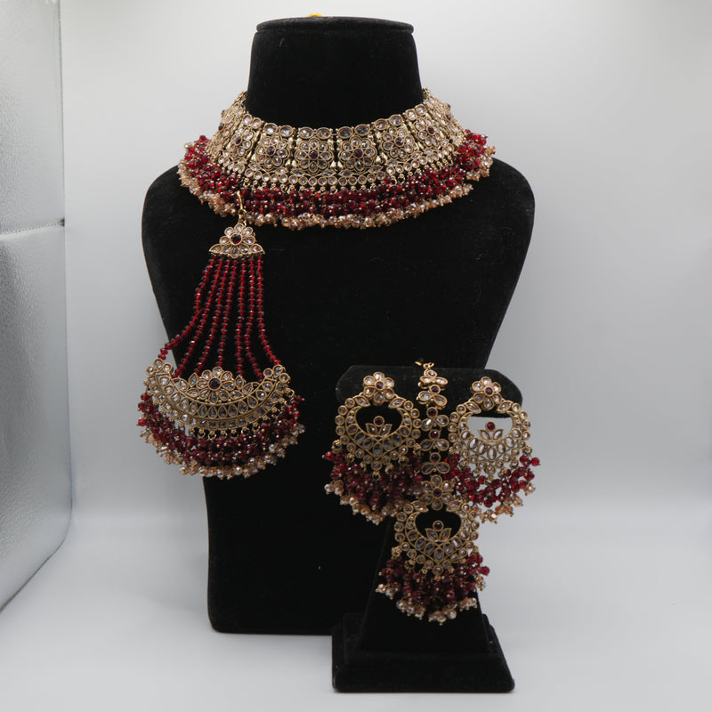 Surkh Ruby Maroon Polki Passa Set