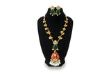 Kashmiri Red Meenakari Long Necklace Set with green earrings on display
