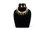 Gold plated mint green kundan choker necklace and jhumka earring set full view