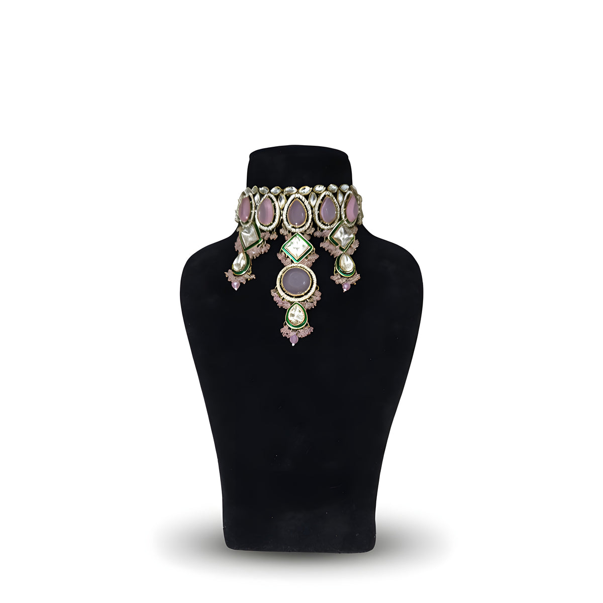 Blush pink kundan wedding choker necklace  black display stand