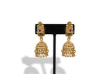 Close up of antique gold kundan triangle jhumka earrings and rope twist choker necklace - Jewellery by Aman